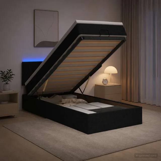 vidaXL Ottoman Bed met Matrassen en LED Zwart 100 x 200 cm Stof
