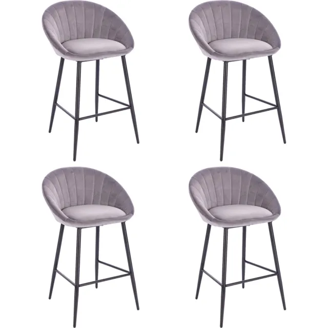 Lina Liberty Barstoel Grijs - Set van 4 - Velvet - Barkrukken Donker Grijs