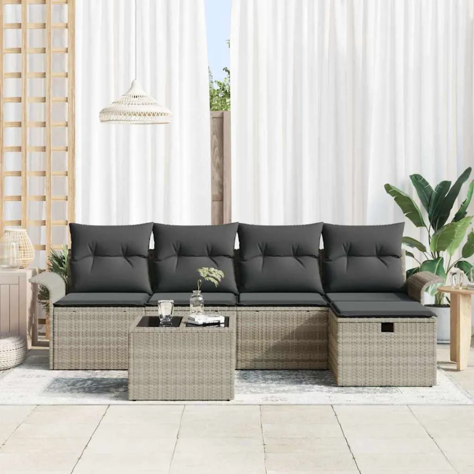 vidaXL Tuin Sofa Set 6 st Poly riet zwart, foto 2