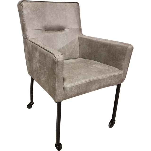 The Seats Eetkamerstoel Tess - Met skate wieltjes - Bull leer - Grijs