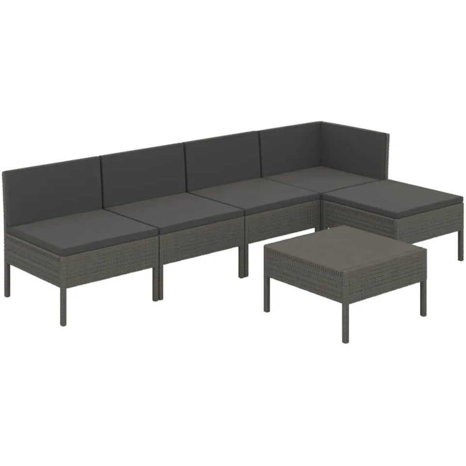 vidaXL 6-delige Loungeset met kussens poly rattan grijs, foto 3
