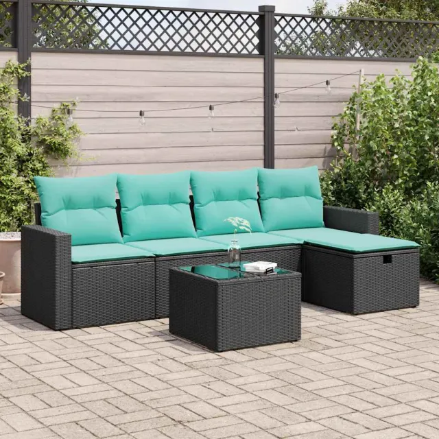 vidaXL 6-delige Loungeset met kussens poly rattan zwart, foto 2