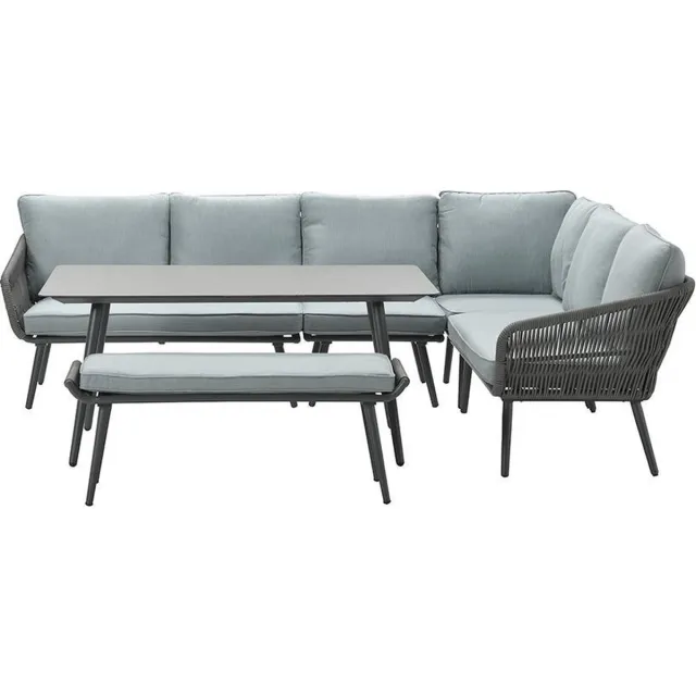 Garden Impressions Davis lounge dining set - 6-delig - rope - carbon black/mint grey Zwart / Grijs