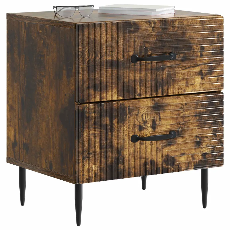 vidaXL Nachtkastje Gerookt eiken 43 x 34,5 x 47,5 cm Bewerkt hout Bruin