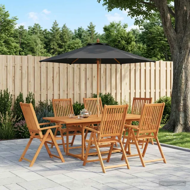 vidaXL Buiten Eetset met Parasol 8 st 6-zits Anthraciet en Natuurlijk