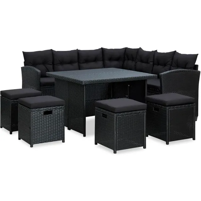 vidaXL 6-delige Loungeset met kussens poly rattan zwart