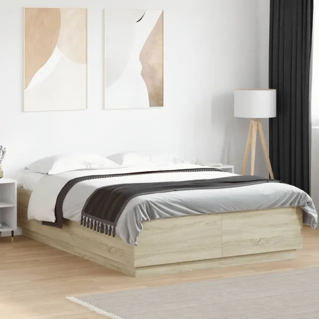 vidaXL Bedframe met LED-verlichting sonoma eikenkleurig 150x200 cm Bruin