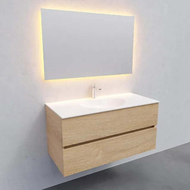 Boss & Wessing Badkamermeubel Solid Surface AQS Stockholm 100x46 cm Midden Wood Washed Oak Boss & Wessing Houtlook