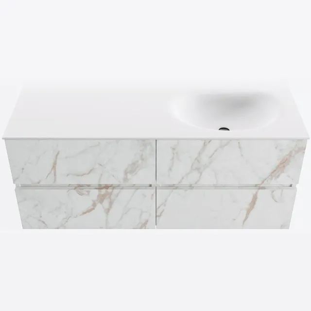 Mondiaz VICA 120cm badmeubel onderkast Carrara 4 lades. Wastafel MOON rechts 1 kraangat, kleur Talc. Cararra