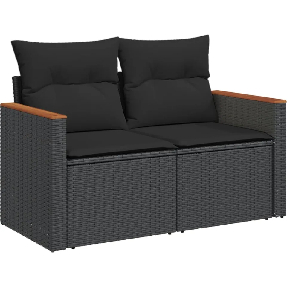 vidaXL 5-delige Loungeset met kussens poly rattan zwart