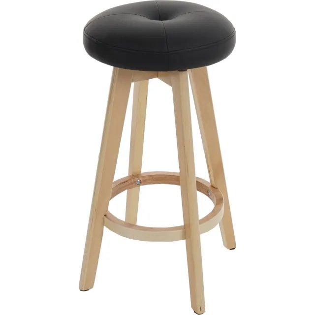 MCW Set van 2 barkrukken Navan, barkruk counter stool, hout imitatieleer draaibaar ~ zwart, lichtgekleurde poten