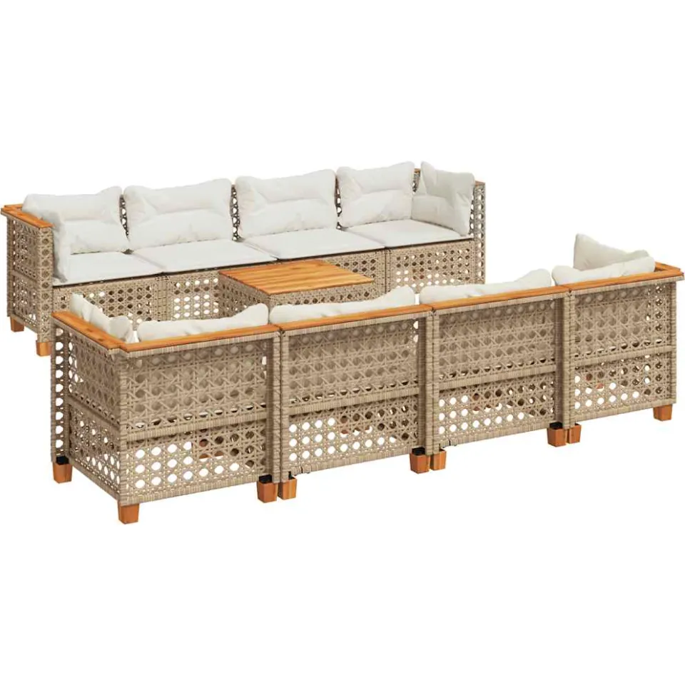 vidaXL 9-delige Loungeset met kussens poly rattan beige
