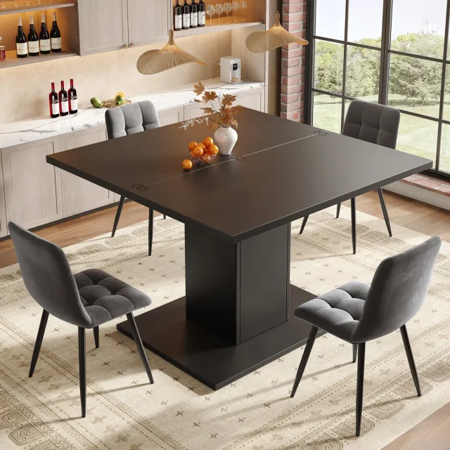 Merax Uitschuifbare eettafel 120x120x75,1 cm - met opbergruimte - met uitklapbaar blad - zwart