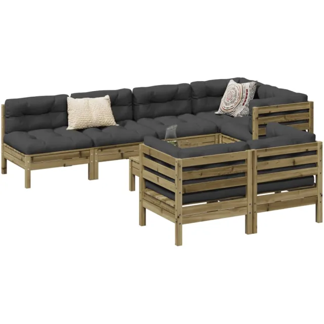 vidaXL 8-delige Loungeset met kussens geïmpregneerd grenenhout Bruin