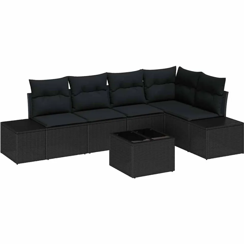 vidaXL Tuinbankenset met opslag Zwart poly rattan