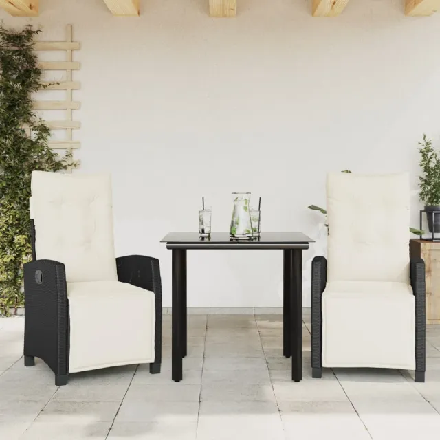 vidaXL 3-delige Tuinset met kussens poly rattan zwart, foto 2
