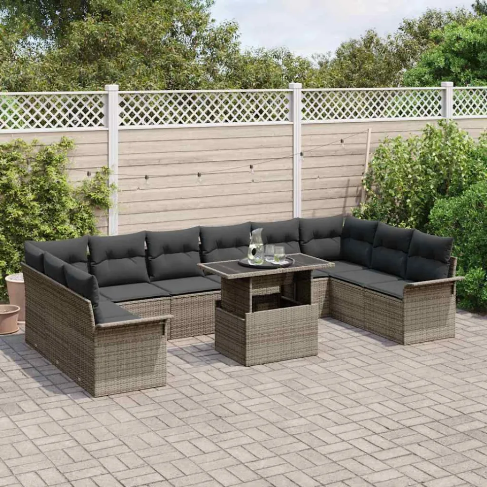 vidaXL Tuin Sofa Set 11 st Grijs Poly riet, foto 3