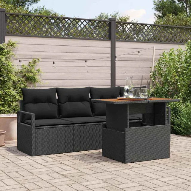 vidaXL Tuin Sofa Set 5 st Zwart Poly riet, foto 2