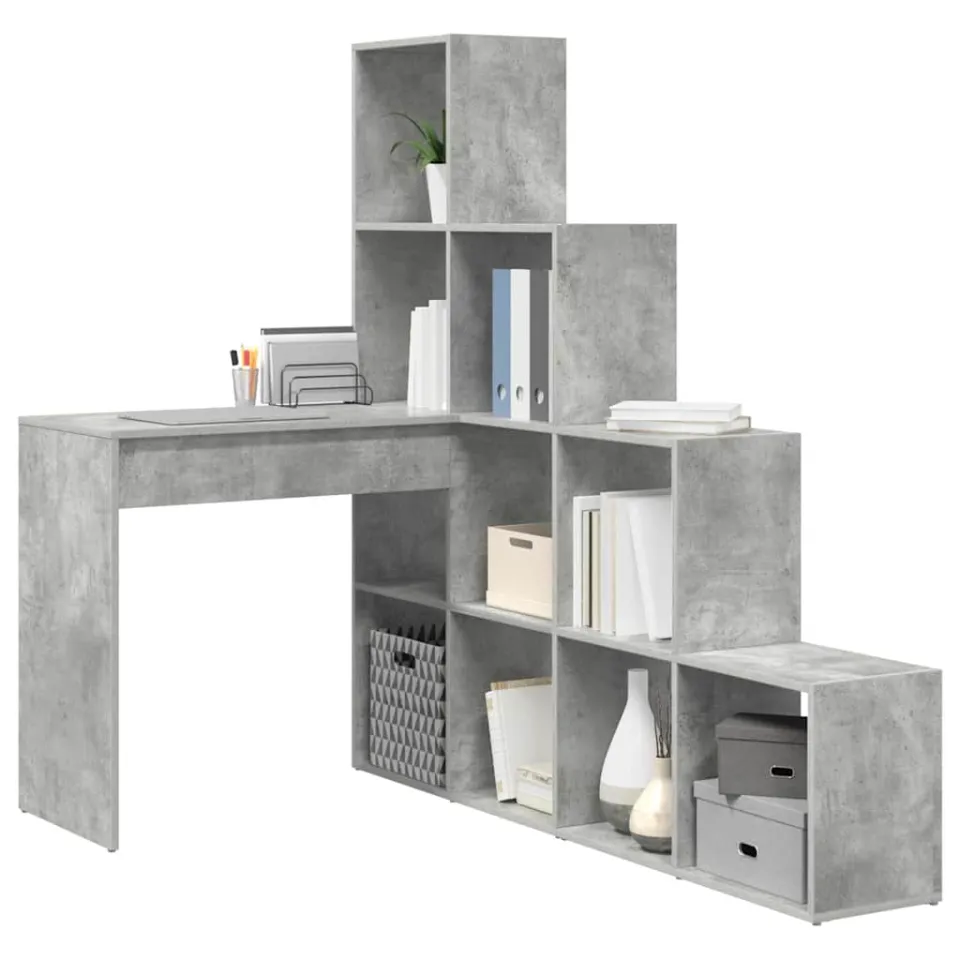 vidaXL Hoekbureau Beton Grijs 101,5 x 149,5 x 149,5 cm Bewerkt hout