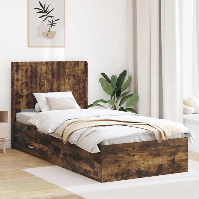 vidaXL Bedframe met opbergruimte en hoofdbord Gerookt eiken Bruin