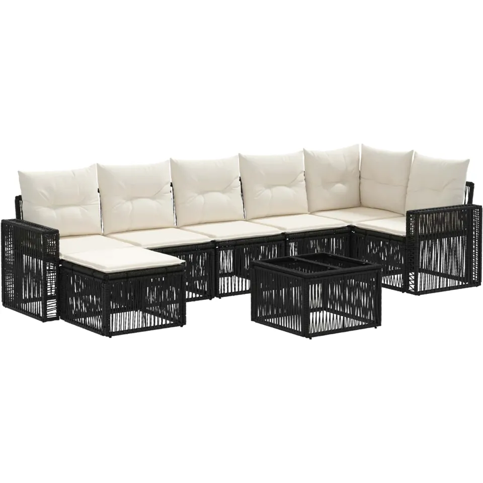 vidaXL Tuinbankenset 8 st Zwart en Cream Wit poly rattan, foto 3
