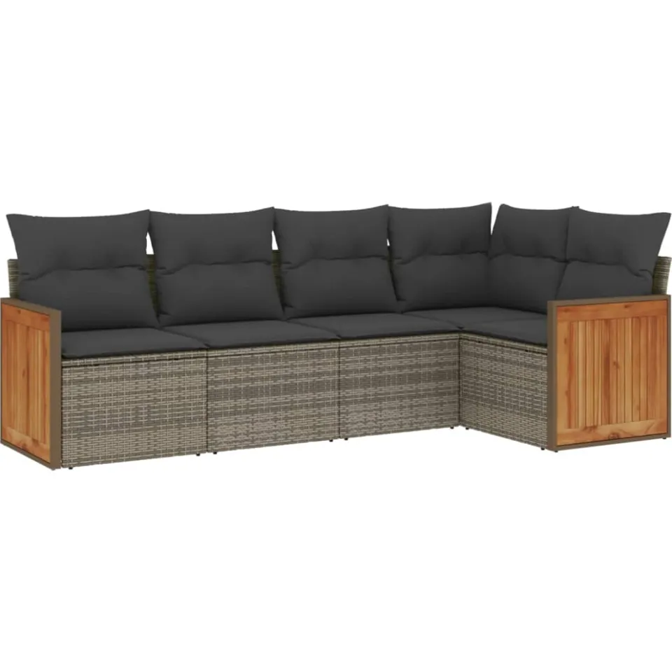 vidaXL 5-delige Loungeset met kussens poly rattan grijs
