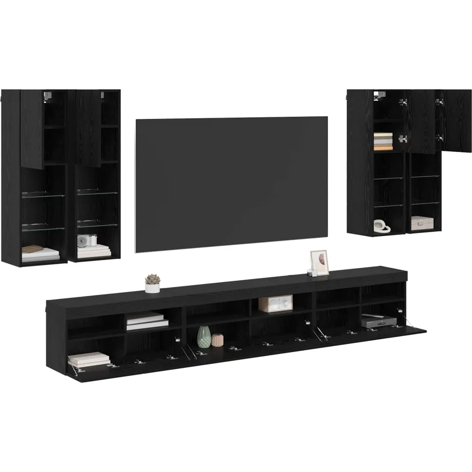 vidaXL TV Wandkast Set 7 st 100 x 30 x 40 cm Zwart Eiken