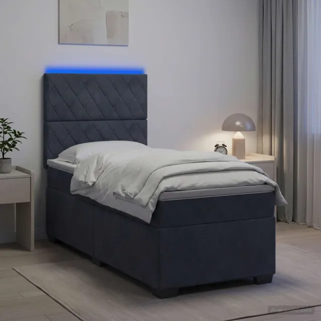 vidaXL Boxspring Bed met Matras en LED Donkergrijs 90 x 190 cm Fluweel