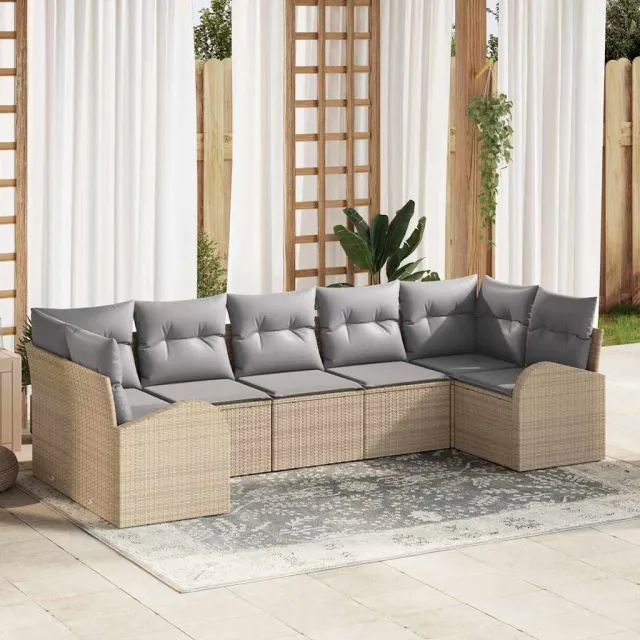 vidaXL Tuin Sofa Set 7 st 7-zits Beige poly rattan, foto 2