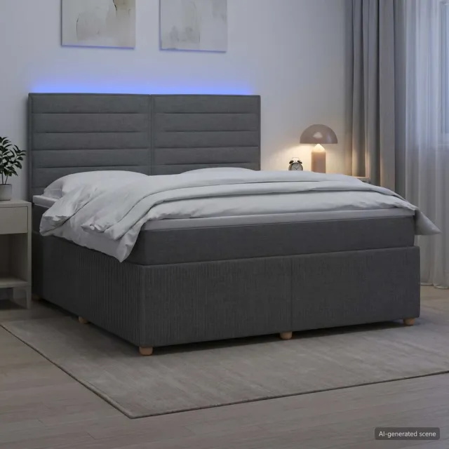 vidaXL LED Boxspring Bed met Matras Donkergrijs 160 x 200 cm Stof