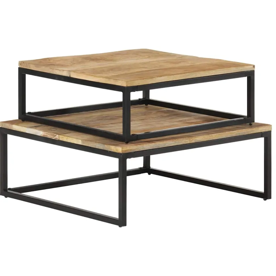 vidaXL 2-delige Salontafelset massief mangohout bruin, foto 2