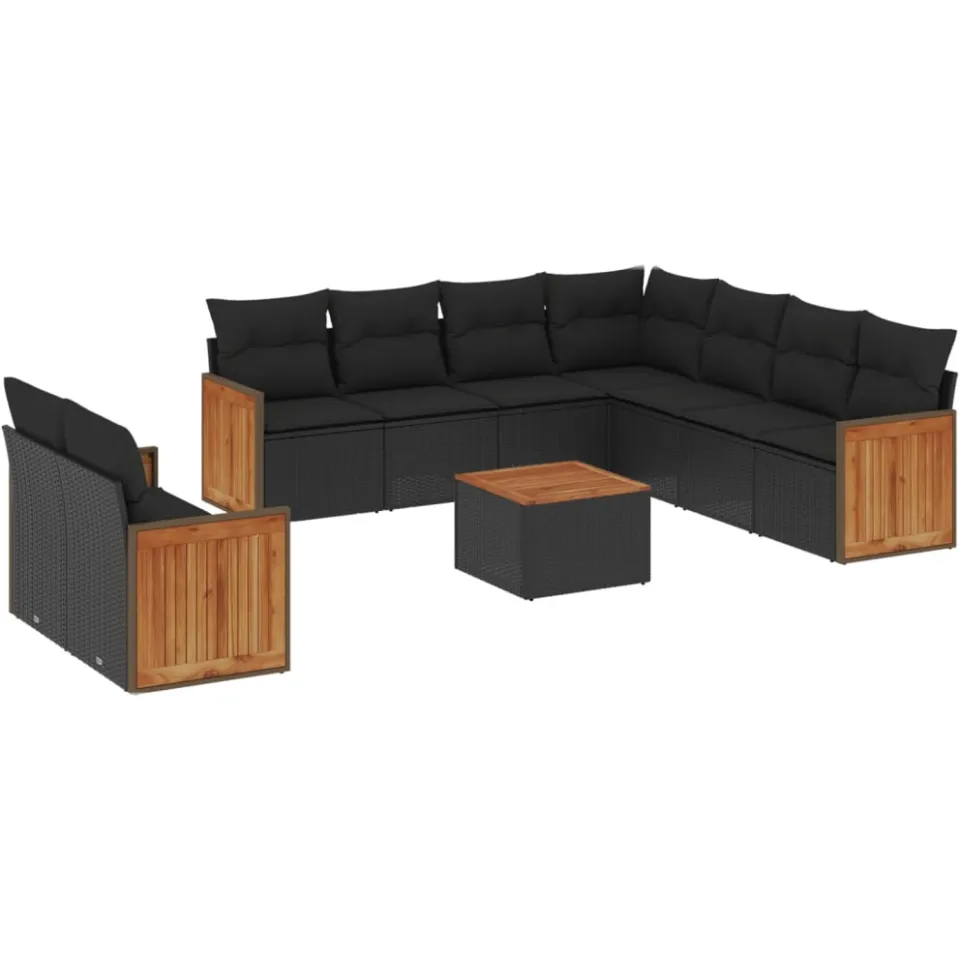 vidaXL 10-delige Loungeset met kussens poly rattan zwart, foto 3