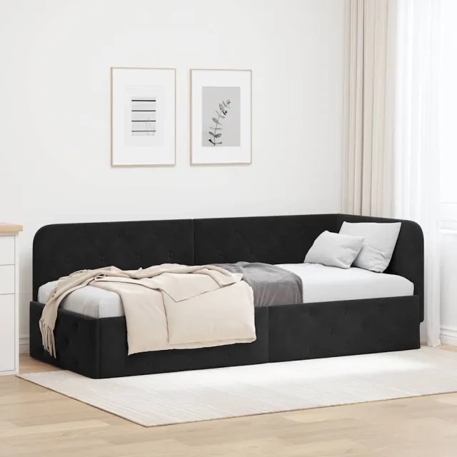 vidaXL Hoekbedframe Zwart 80 x 200 cm fluweel