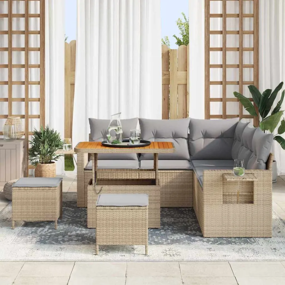 vidaXL Tuin Sofa Set 8 st Beige poly rattan, foto 3
