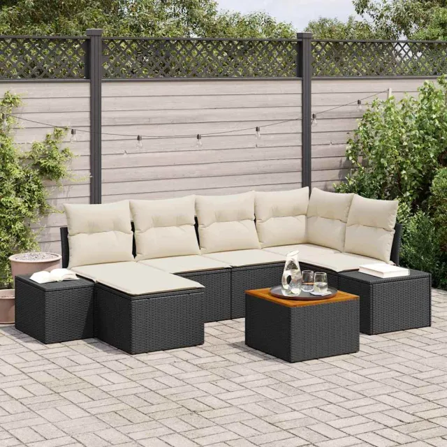 vidaXL Tuin Sofa Set 7 st Zwart en wit