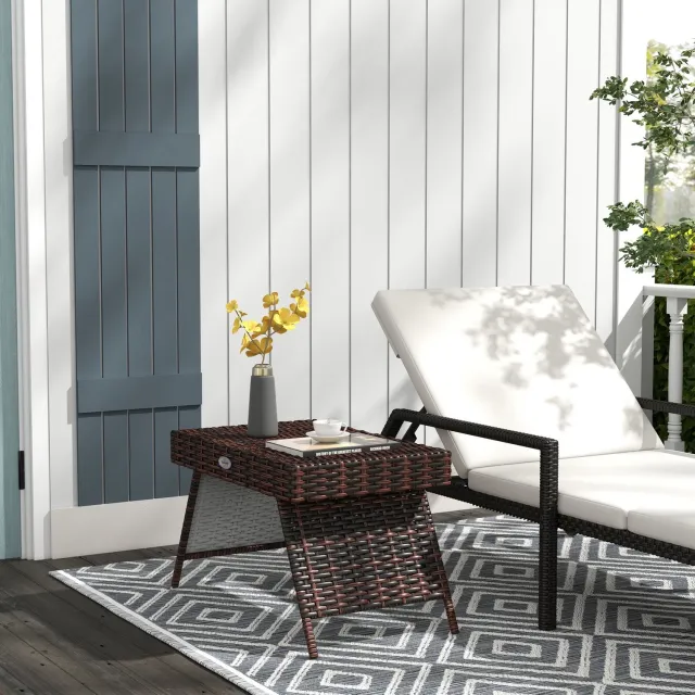 MIVRAY Bijzettafel - Opklapbare Rotan Tuintafel - Ruimtebesparend Voor Balkon En Terras En Binnen - Bruin - 60 X 41 X 41 Cm