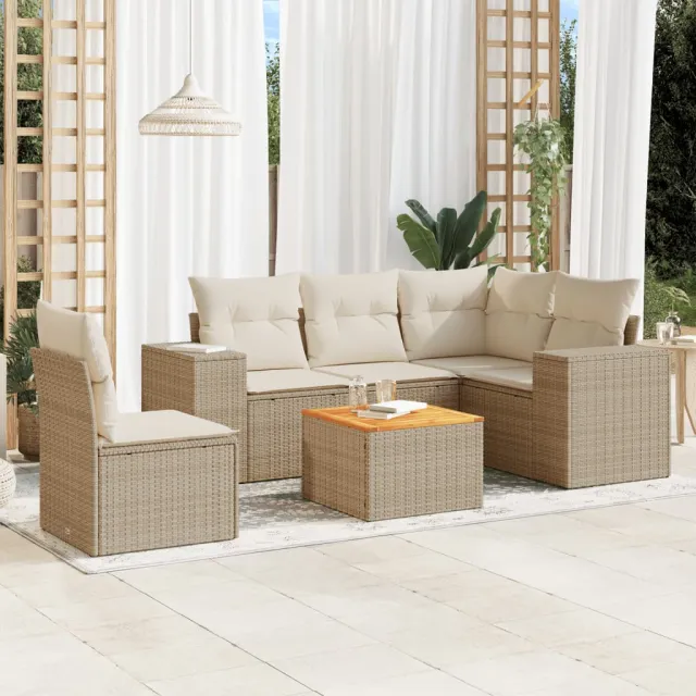 vidaXL 6-delige Loungeset met kussens poly rattan beige, foto 2