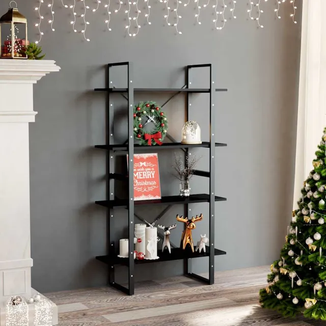 vidaXL Boekenkast met 4 schappen 80x30x140 cm bewerkt hout zwart, foto 2