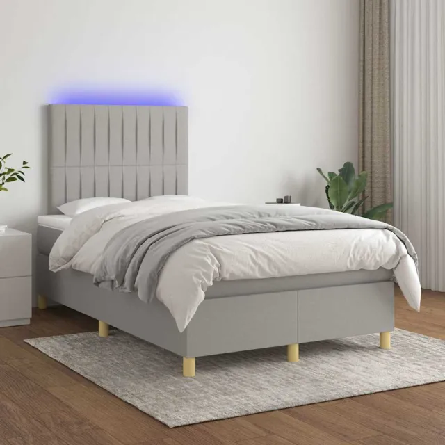 vidaXL Boxspring met matras en LED stof lichtgrijs 120x200 cm grijs