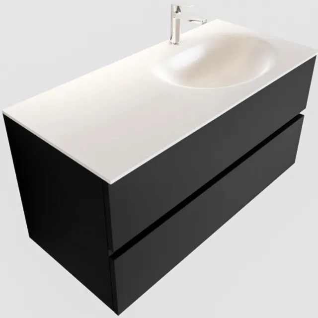 Boss & Wessing Badkamermeubel Solid Surface BWS Stockholm 100x45 cm Mat Zwart Urban Rechts (1 kraangat)