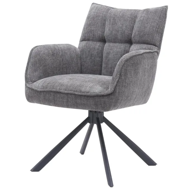 Nest of Nora Set van 2 - Nest of Nora Eetkamerstoelen Nena met armleuning draaibaar - Chenille - Grafiet Donkergrijs
