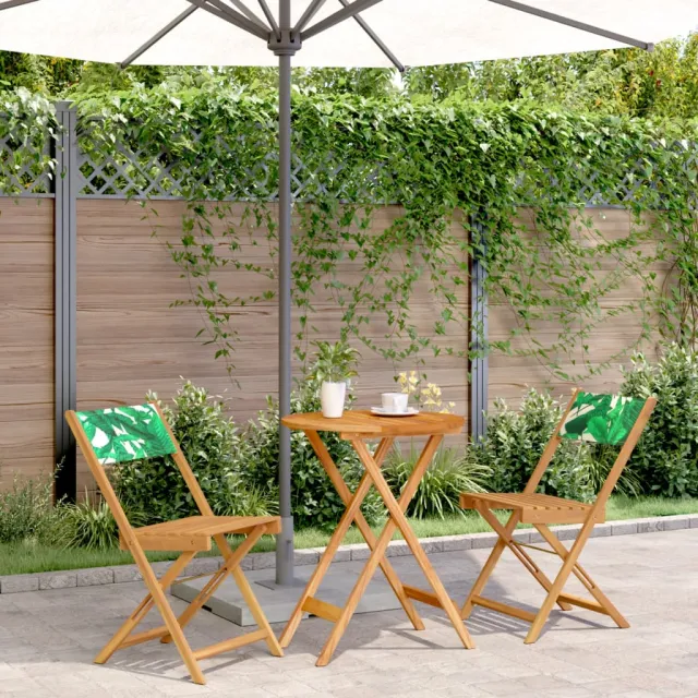vidaXL 3-delige Bistroset bladpatroon stof en massief hout Groen