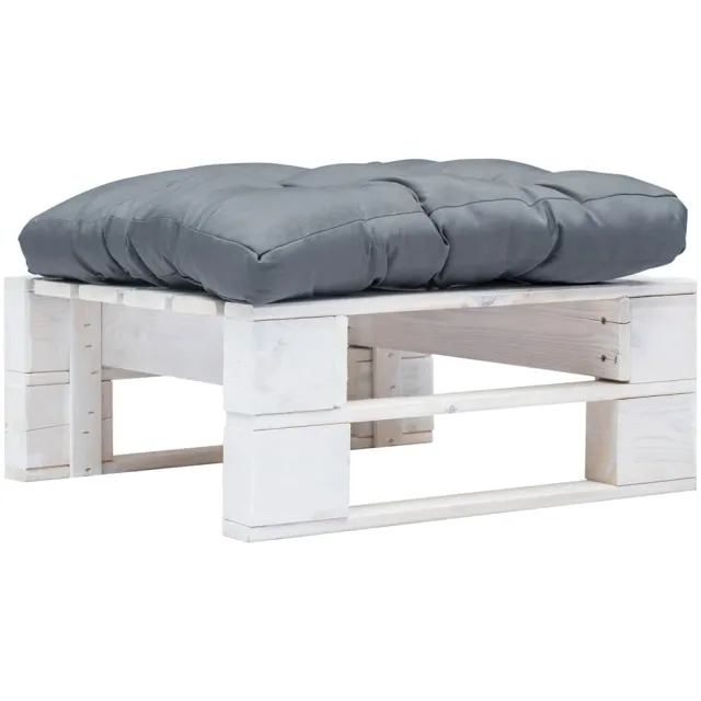 vidaXL Tuinpoef met grijs kussen pallet hout wit