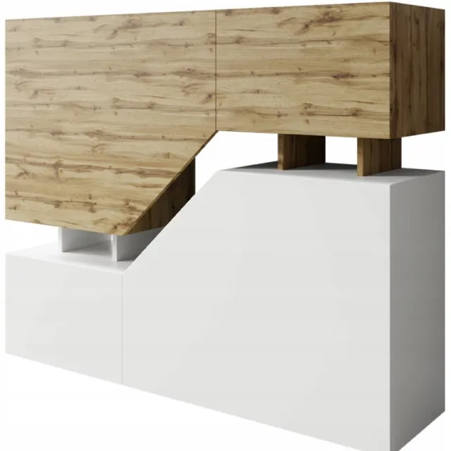 Lendo Double - Dressoir - Wit/Eiken - Minimalistisch - 120cm Wit;Eiken Wotan