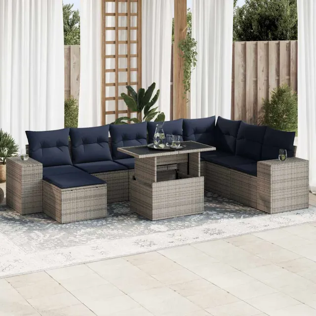 vidaXL 9-delige Loungeset met kussens poly rattan acacia bruin, foto 2