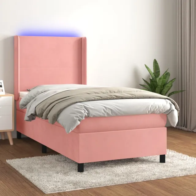 vidaXL Boxspring met matras en LED fluweel roze 90x190 cm