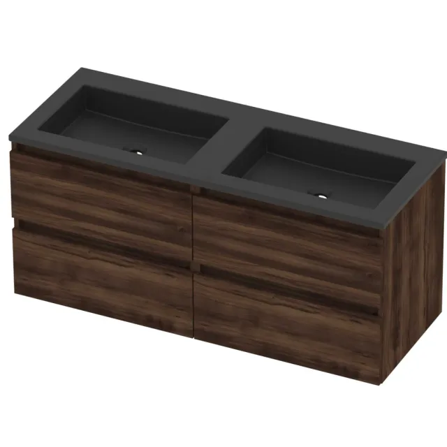 Basic-Line Aura 46 Badmeubelset Acryl 120x46x54 cm A46mzeba2x600 Barista Oak Mat Zwart