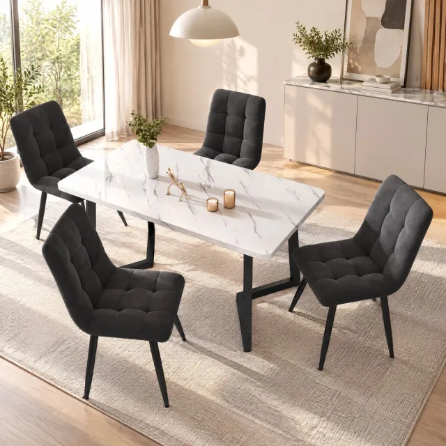 Yelenaro Eetkamerstoelen Fluweel - Set van 4 - Comfortabele rugleuning met zachte bekleding - Stevig metalen poten - Keukenstoel - Eettafelstoel - Stijlvol Moderne klassieke - 44 x 46 x 86 cm - Donkergrijs