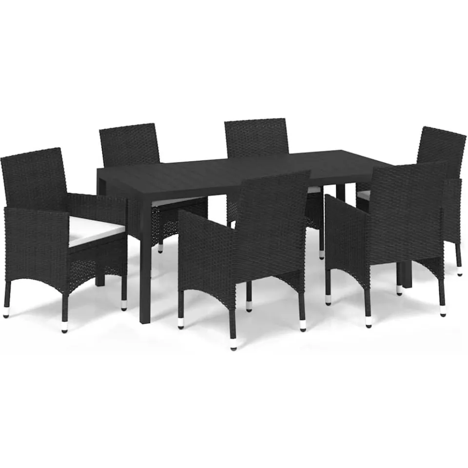 vidaXL 7-delige Tuinset met kussens poly rattan zwart, foto 3