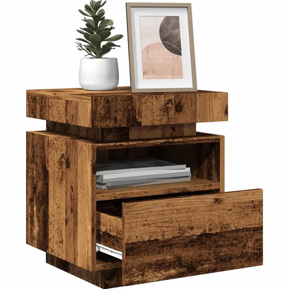 vidaXL Nachtkastjes met LED-verlichting 2 st 40x39x48,5 cm oud hout Bruin